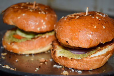 Close-up of burger on plate