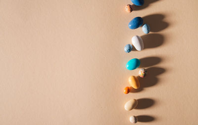 High angle view of multi colored pencils on table