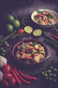 High angle view of food on table