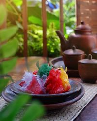 Close-up of food on table