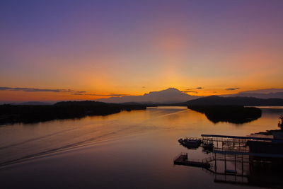 Scenic view of lake against sky during sunset