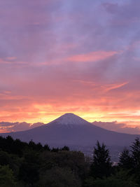 Scenic view of silhouette mountains against sky during sunset