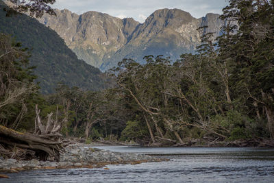 Scenic view of river amidst mountains