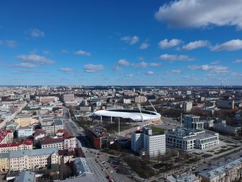 High angle view of townscape against sky