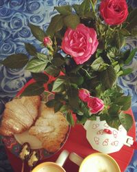 High angle view of rose bouquet