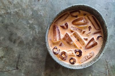 High angle view of coffee on table