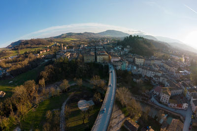 High angle view of townscape against sky