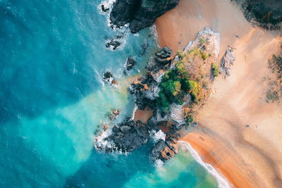 High angle view of rocks on beach