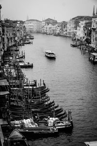 High angle view of boats at grand canal in city