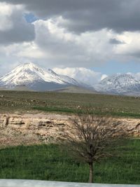 Scenic view of snowcapped mountains against sky