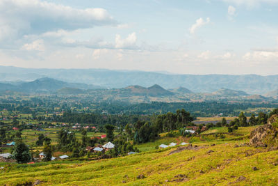 Kisoro township seen from mount muhabura in the mgahinga gorilla national park in kisoro, uganda