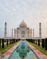 Taj mahal against cloudy sky during sunset