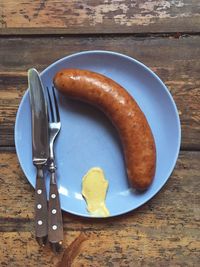 High angle view of bread in plate on table