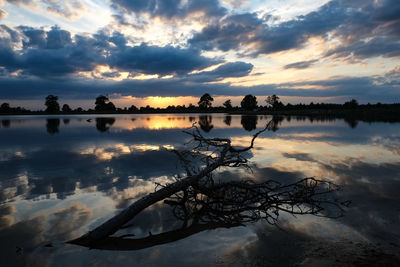 Scenic view of lake against sky during sunset