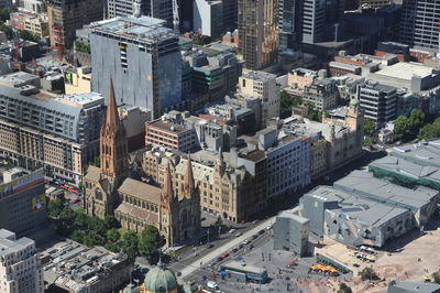 High angle view of buildings in city