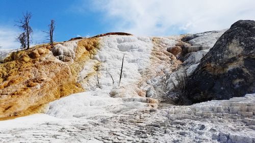 Scenic view of snow covered land against sky