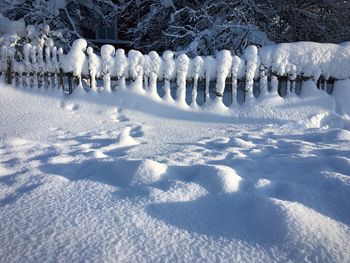 High angle view of snow covered land