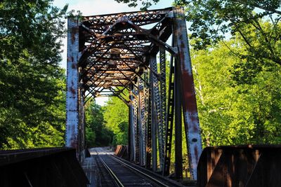 Railroad tracks by trees against sky