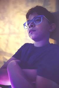 Young boy wearing glasses