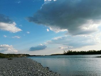 Scenic view of sea against cloudy sky