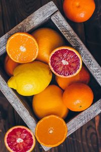 High angle view of fruits on table