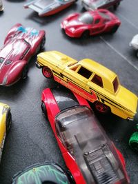 High angle view of toy car