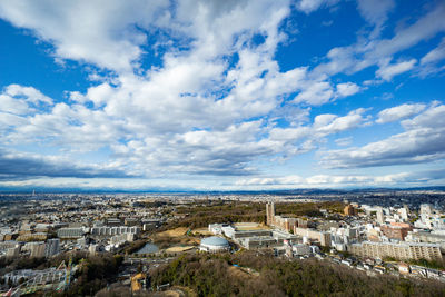 High angle view of buildings in city