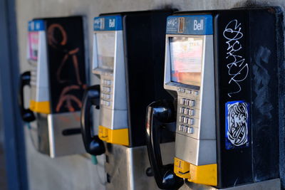 Close-up of telephone booth