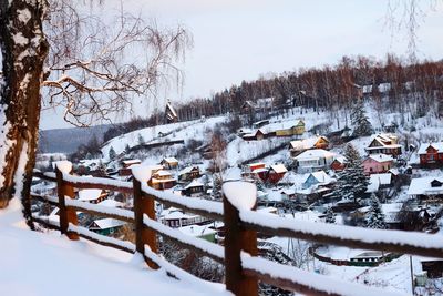 Snow covered landscape against sky