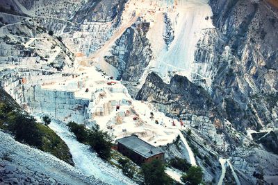 High angle view of snow covered mountain