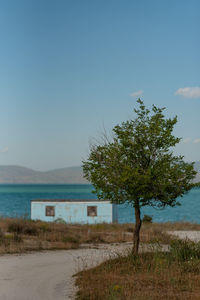 Scenic view of beach against clear sky