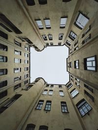 Low angle view of buildings against clear sky
