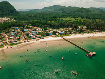 High angle view of land and mountains