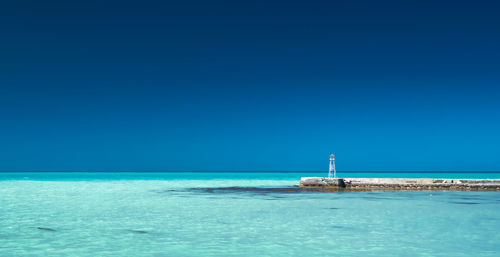 Scenic view of sea against clear blue sky