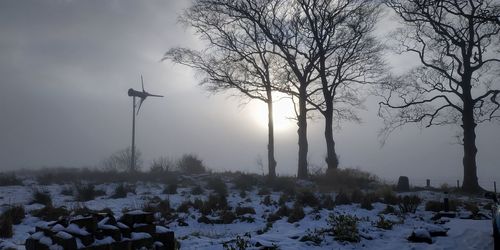 Snow covered field against sky