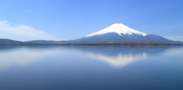 Scenic view of lake against blue sky