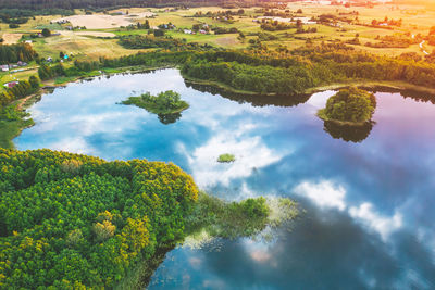 Reflection of trees on lake against sky