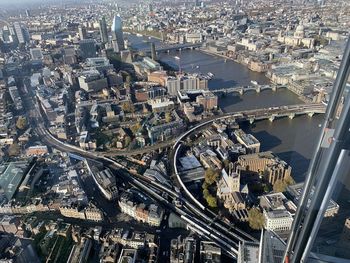 High angle view of city buildings