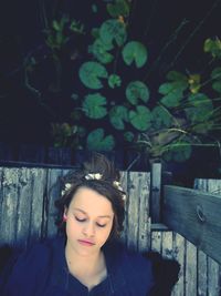 Portrait of a beautiful young woman with eyes closed