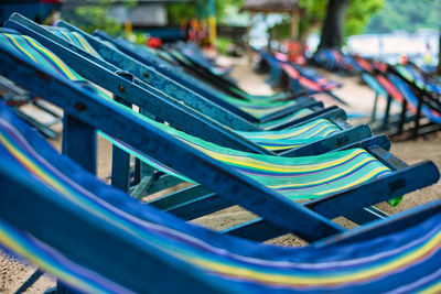 Close up view of beach chairs