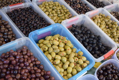 High angle view of fruits for sale in market