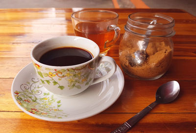 Close-up of tea cup on table