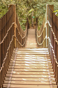 Wooden footbridge amidst trees