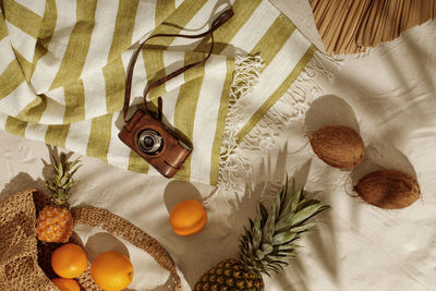 High angle view of fruits on table