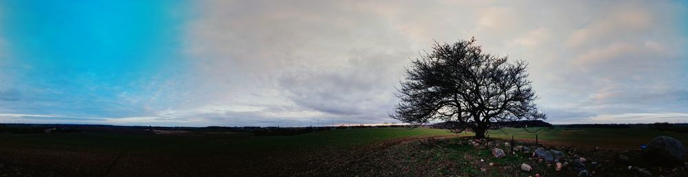 Scenic view of field against cloudy sky