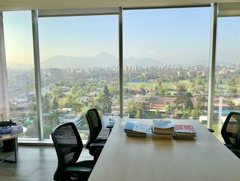 View of modern building seen through glass window