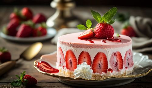 Close-up of dessert in plate on table