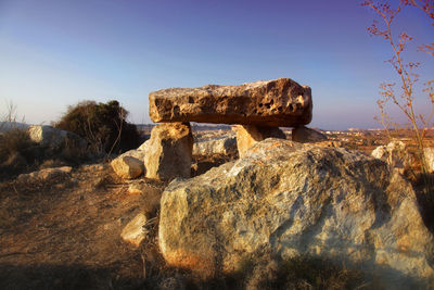 Rock formation against clear sky