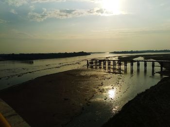 Scenic view of beach against sky during sunset