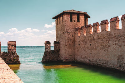 View of the scaliger castle in sirmione on lake garda in italy.